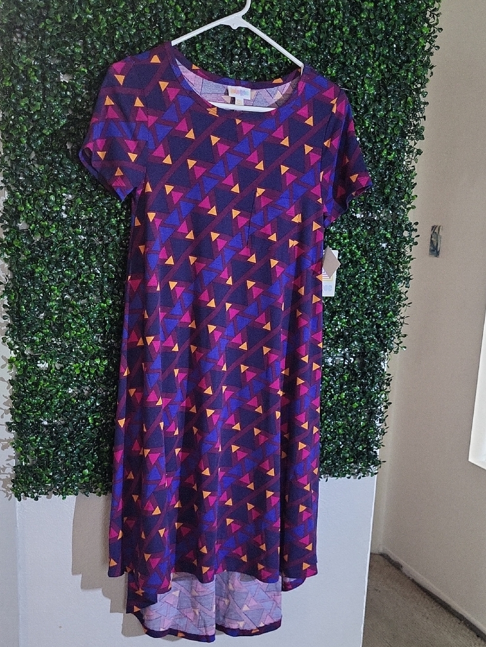 Purple Geometric Short Sleeve Swing Dress